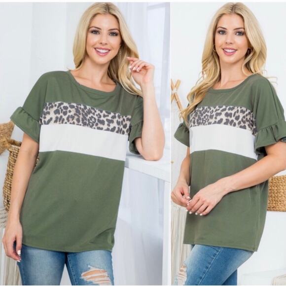 Perfect Peach Women's Short Sleeve Ruffle Dolman Relaxed T-Shirt Leopard - Picture 12 of 12